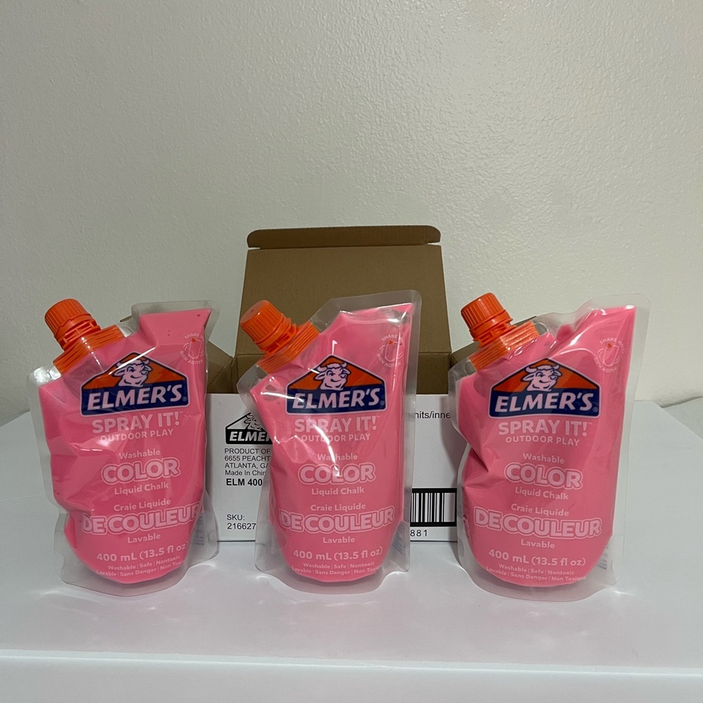 3 Pk Elmer's Spray It! Outdoor Washable Liquid Chalk Pouch Pink‎